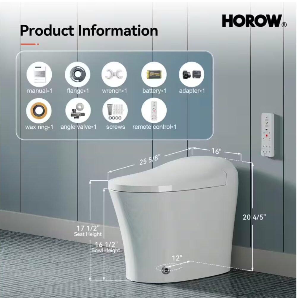 1/1.27 GPF Tankless Elongated Smart Toilet Bidet in White with Dual Flush System, Auto Flush, Heated Seat and Remote - Image 2